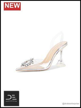 Clear Heels Slingback Crystal Rhinestones Pointed Toe Wedding Shoes